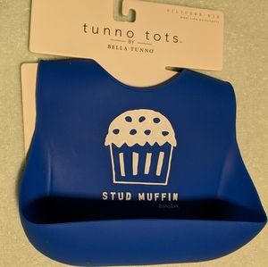 "Stud Muffin" silicone bib with catch pocket